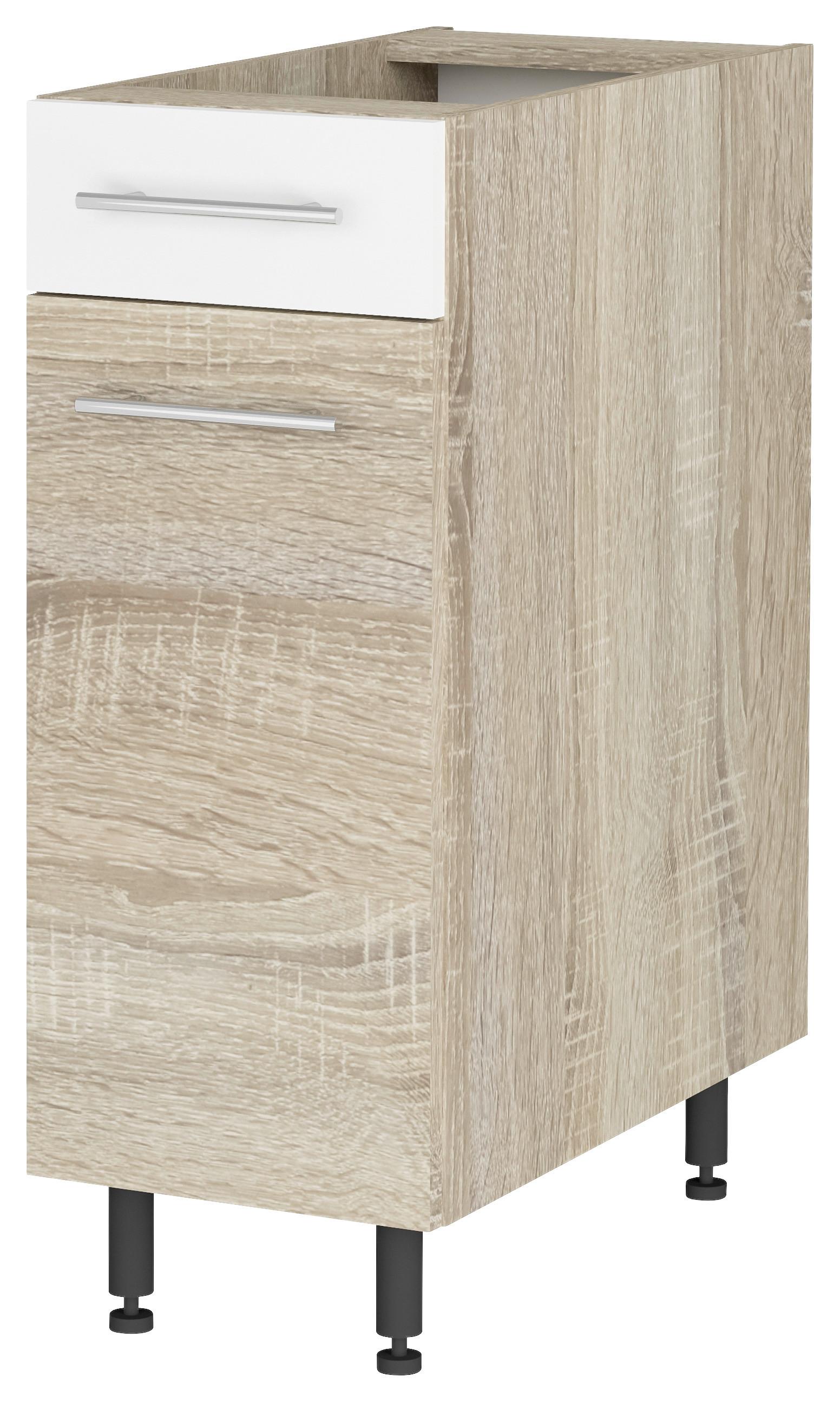 Alsószekrény Corina - Sonoma tölgy/fehér, Modern, fa/fém (30/82,4/58cm)