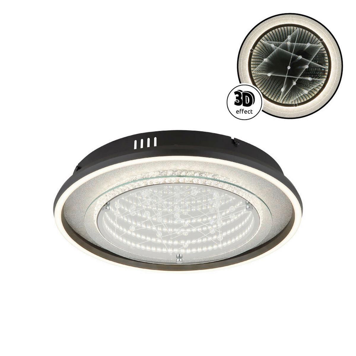 LED-Deckenleuchte Memory-Funktion - Klar/Silberfarben, Design, Glas/Kunststoff (40/6,8cm) - Globo