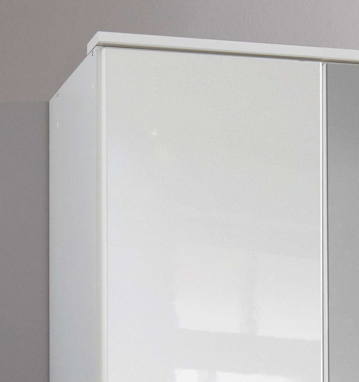 Drehtürenschrank Mit Spiegel + Laden B: 91 cm Clack, Weiß - Weiß Hochglanz/Silberfarben, Basics, Holzwerkstoff (91/199/58cm) - MID.YOU