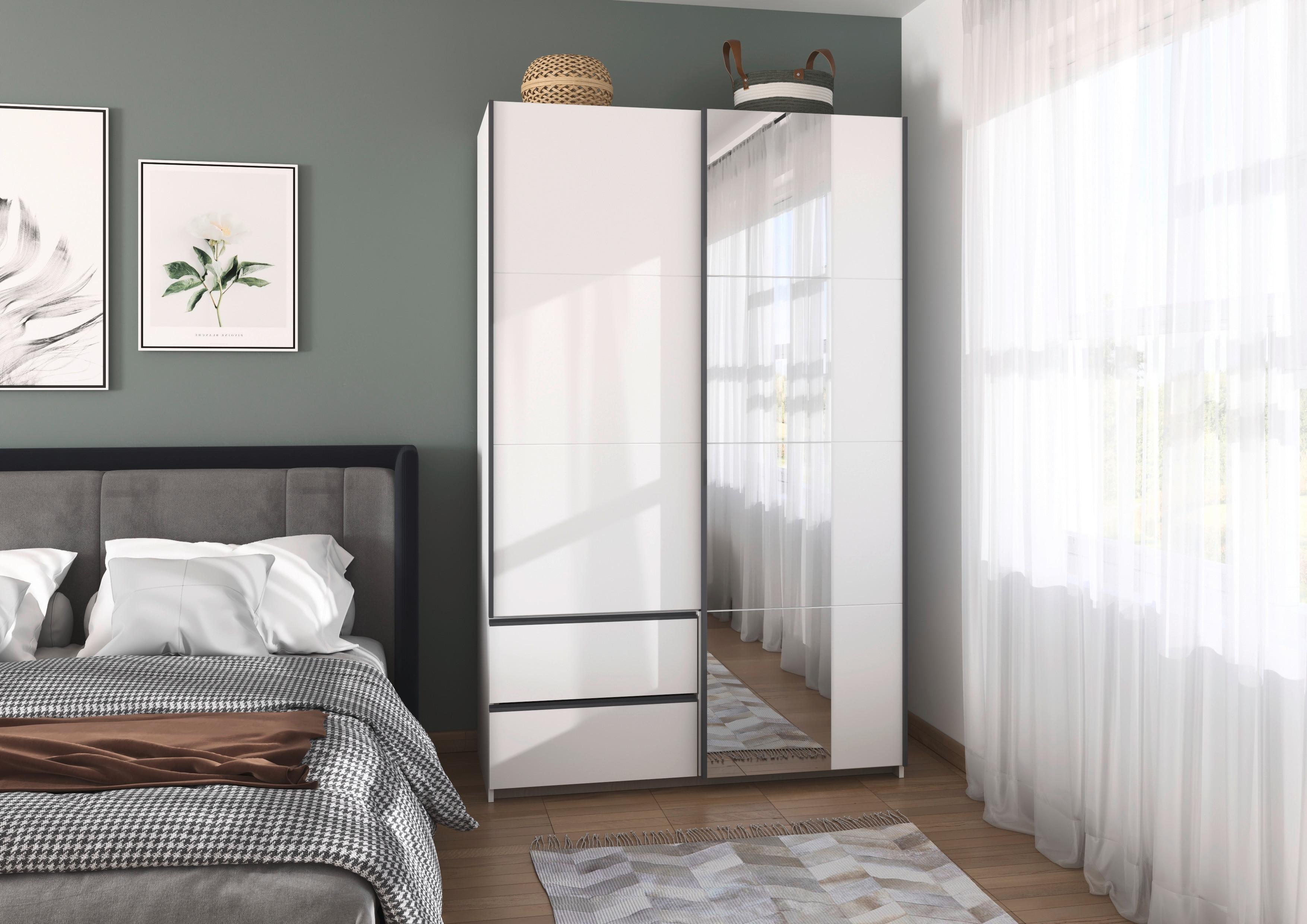 Schwebetürenschrank Stoke Weiß Metallic inkl.spiegel B:131cm - Weiß, MODERN, Holzwerkstoff (131/210/59cm) - Rauch Möbel