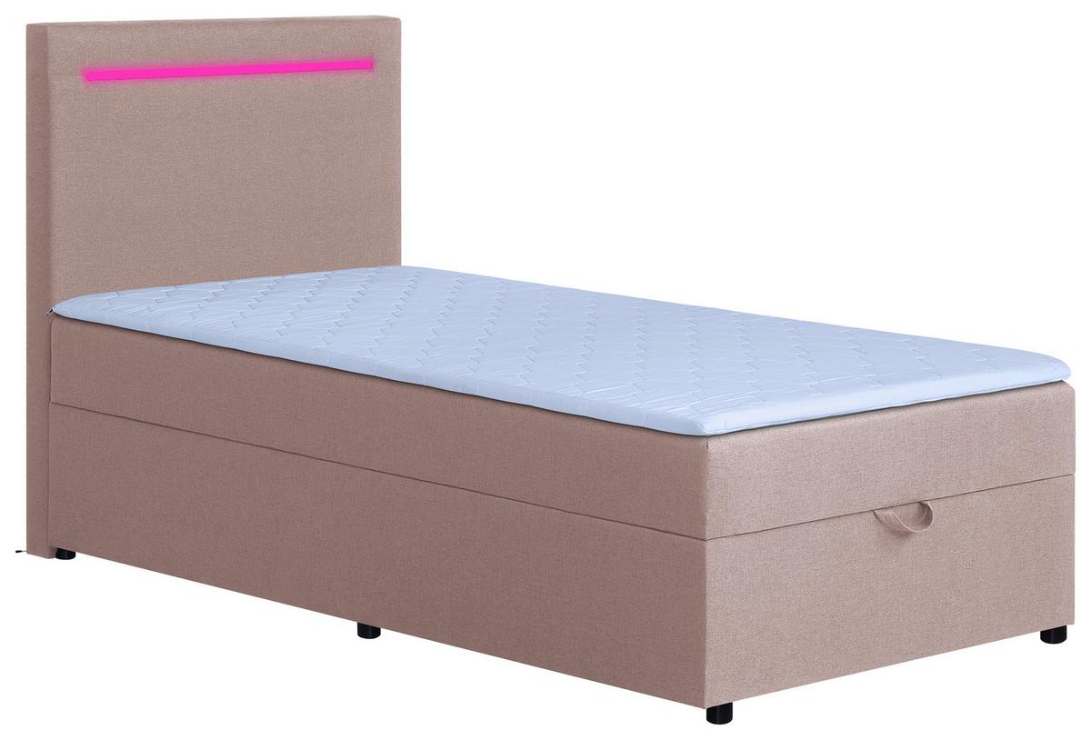 Boxbett Pisa 100 Led 100x200 Rosa - Schwarz/Rosa, MODERN, Holzwerkstoff/Textil (100/200cm) - MID.YOU