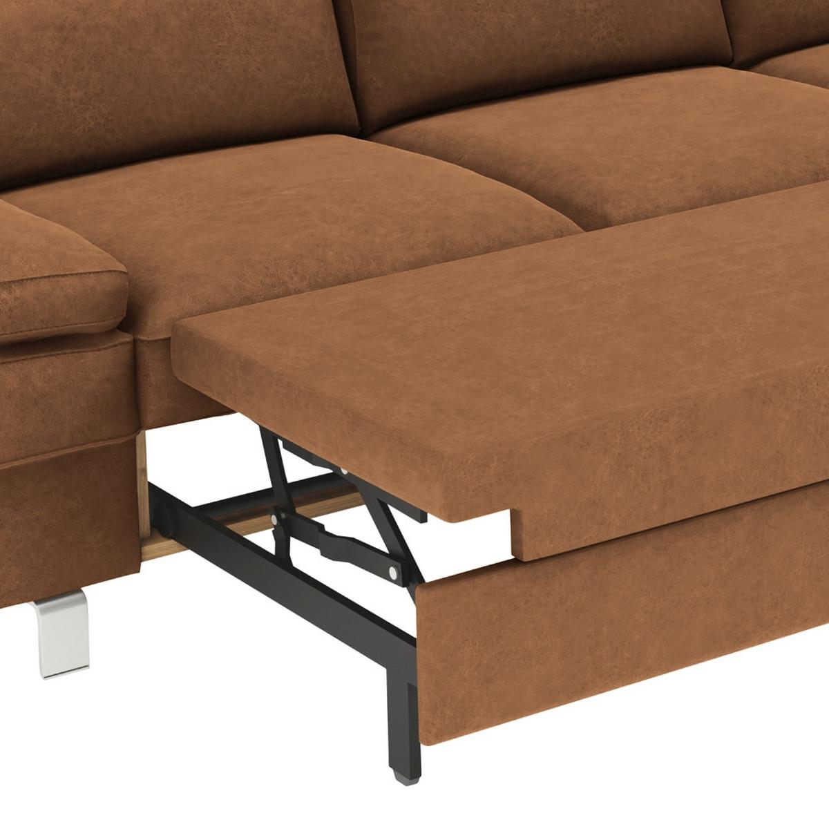 Ecksofa Elvis, Braun S: 259x182 Cm - Silberfarben/Braun, KONVENTIONELL, Textil (259/182cm) - Trendmanufaktur