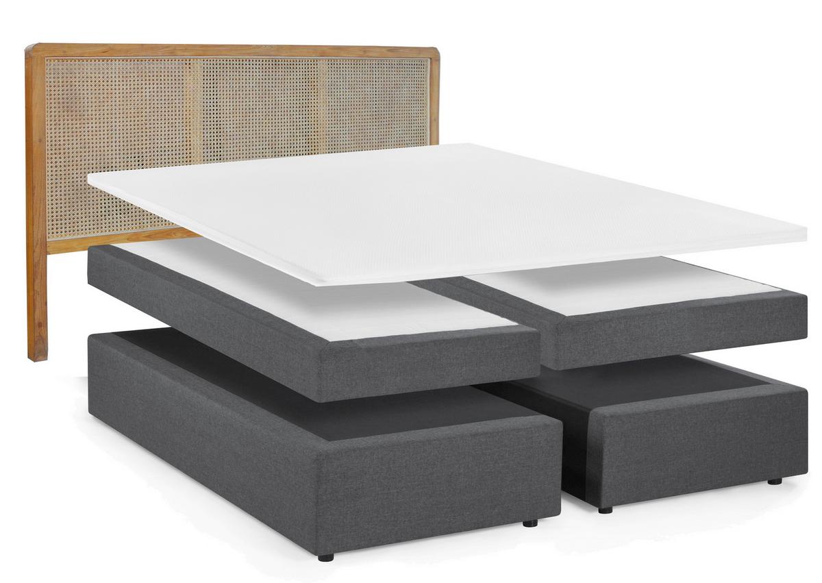 Boxspringbett Naturfarben /Dunkelgrau 180x200cm - Dunkelgrau/Schwarz, Basics, Holz/Textil (180/200cm) - Livetastic