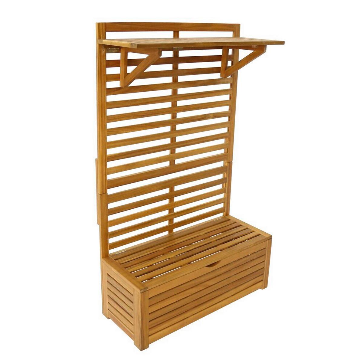 Blumenregal mit Sitzbank & Aufbewahrung - Akaziefarben, Basics, Holz (39/91,5/151,5cm)