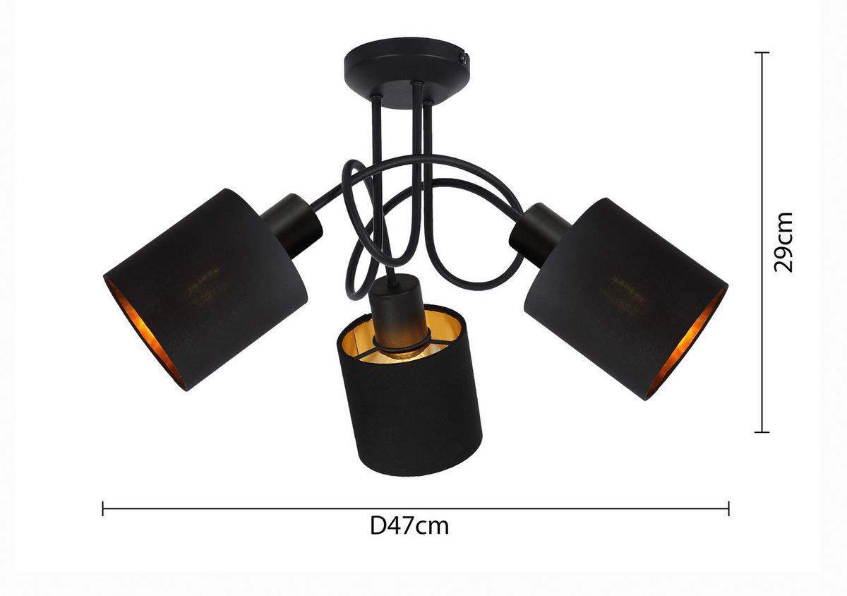 Bodové svietidlo Goldi, E14 LED max. 15Watt - čierna/zlatá, Modern, kov/textil (47/29cm) - Mömax