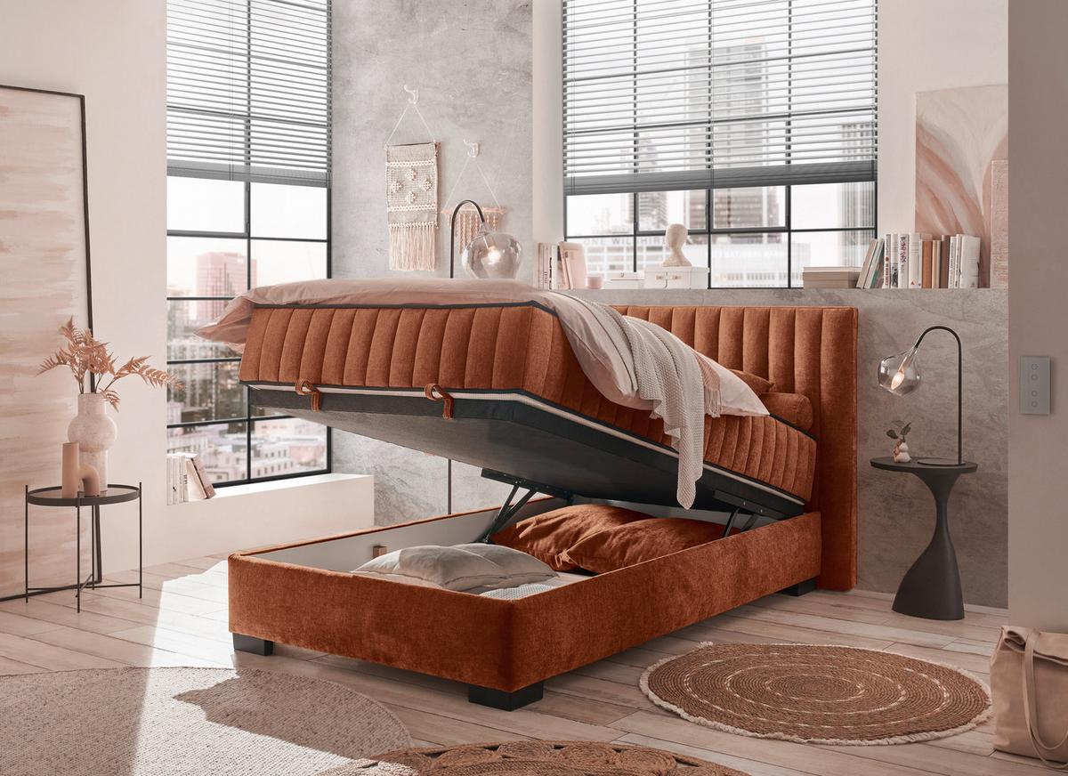 Boxbett Nagol C - Cognac/Schwarz, MODERN, Holzwerkstoff/Textil (120/200cm) - MID.YOU