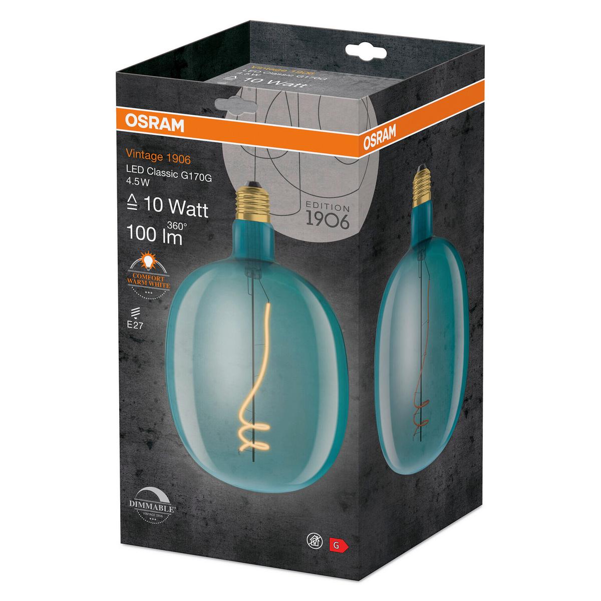 LED-Leuchtmittel Vintage 1906 Led Dim10 4.5w/16 - Blau, Basics, Glas (17/27cm) - Osram
