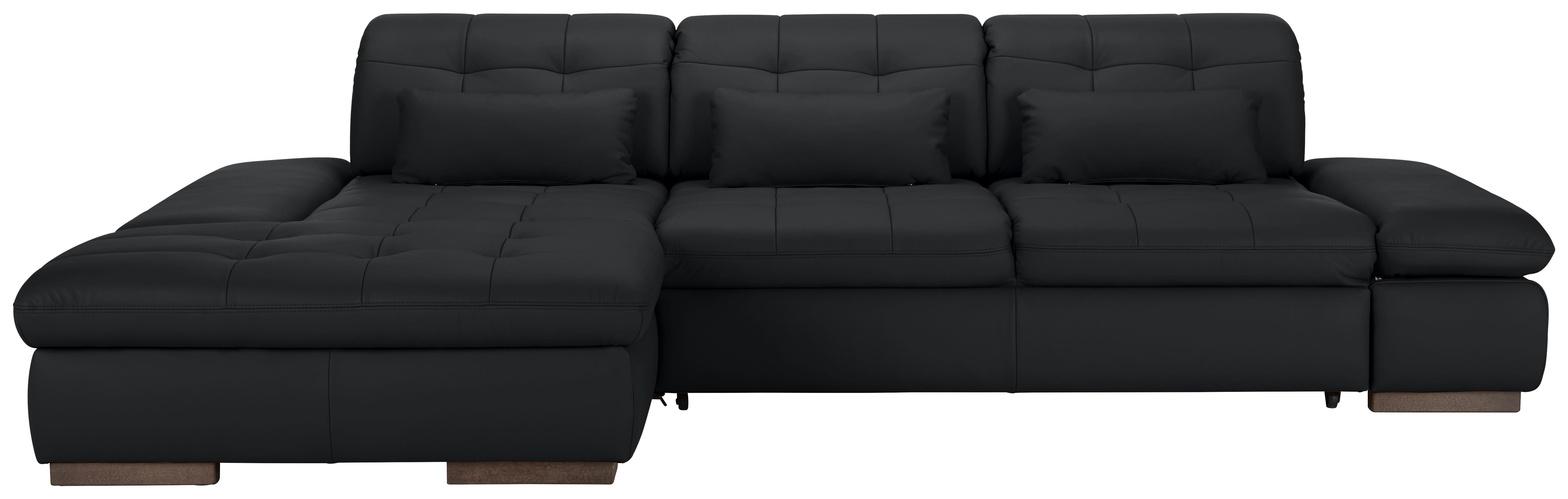 Rohová sedačka SANFINO, ľavá, čierna pravá koža - čierna/chrómová, Konventionell, kov/koža (199/79-96/305cm) - Premium Living