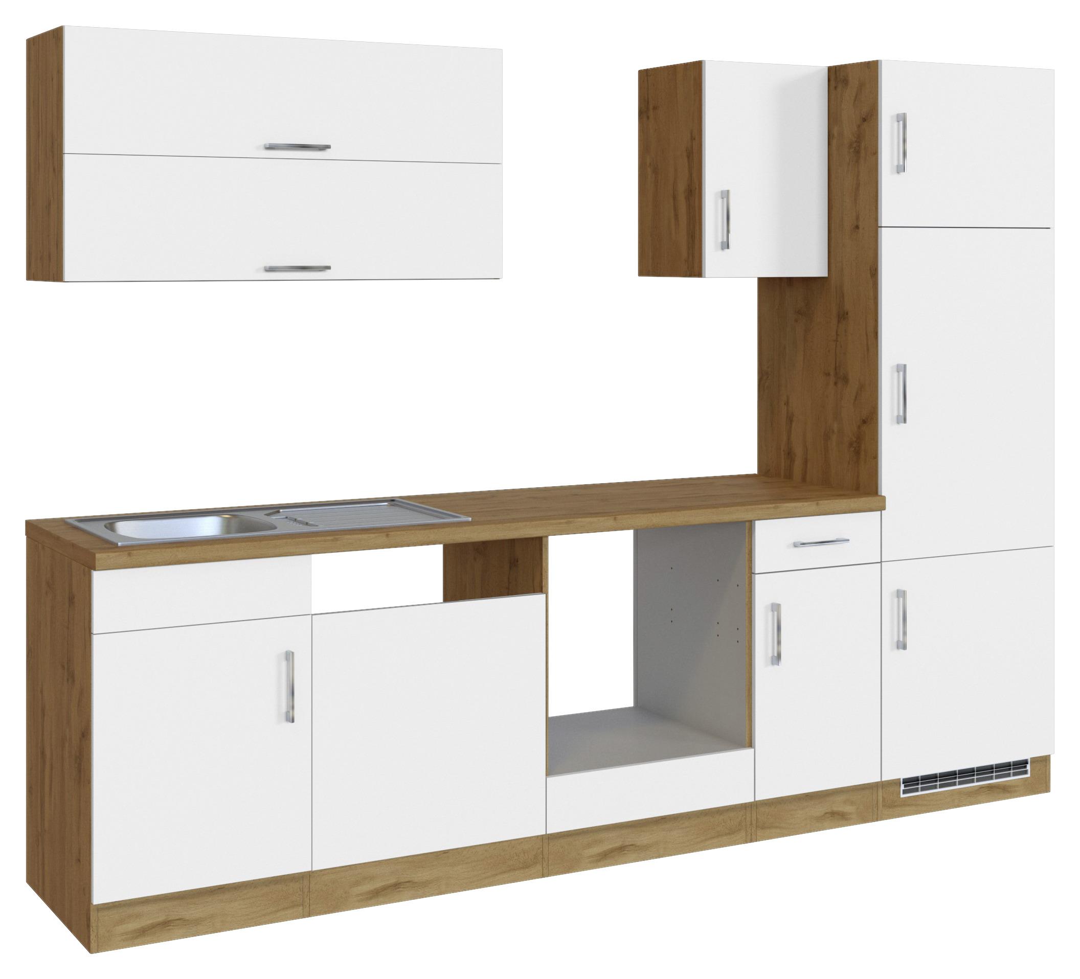 Küchenzeile Sorrento ohne Geräte B: 270 cm Weiß - Eichefarben/Weiß, MODERN, Holzwerkstoff (270/200/60cm)