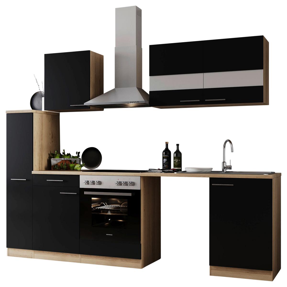 Küchenblock Merle Schwarz B: 250 Cm - Eichefarben/Schwarz, Basics, Glas/Holzwerkstoff (250cm) - Respekta