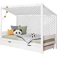 Bodenbett mit Matratze 90x200 cm Weiß - Weiß/Naturfarben, MODERN, Holz/Textil (90/200cm) - MID.YOU