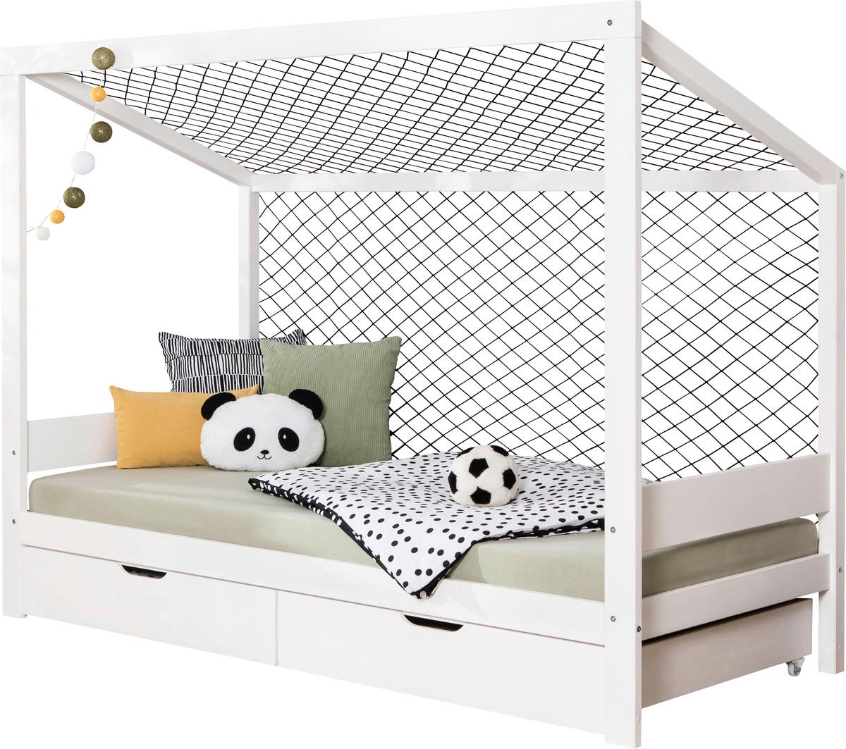 Bodenbett mit Matratze 90x200 cm Weiß - Weiß/Naturfarben, MODERN, Holz/Textil (90/200cm) - MID.YOU