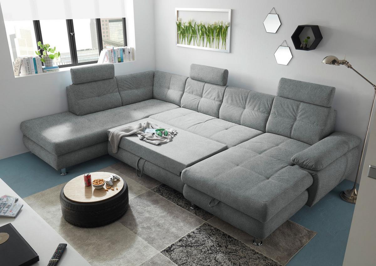 Wohnlandschaft mit Schlaffunktion Alba, Webstoff - Hellgrau, MODERN, Textil (233/349/177cm) - MID.YOU