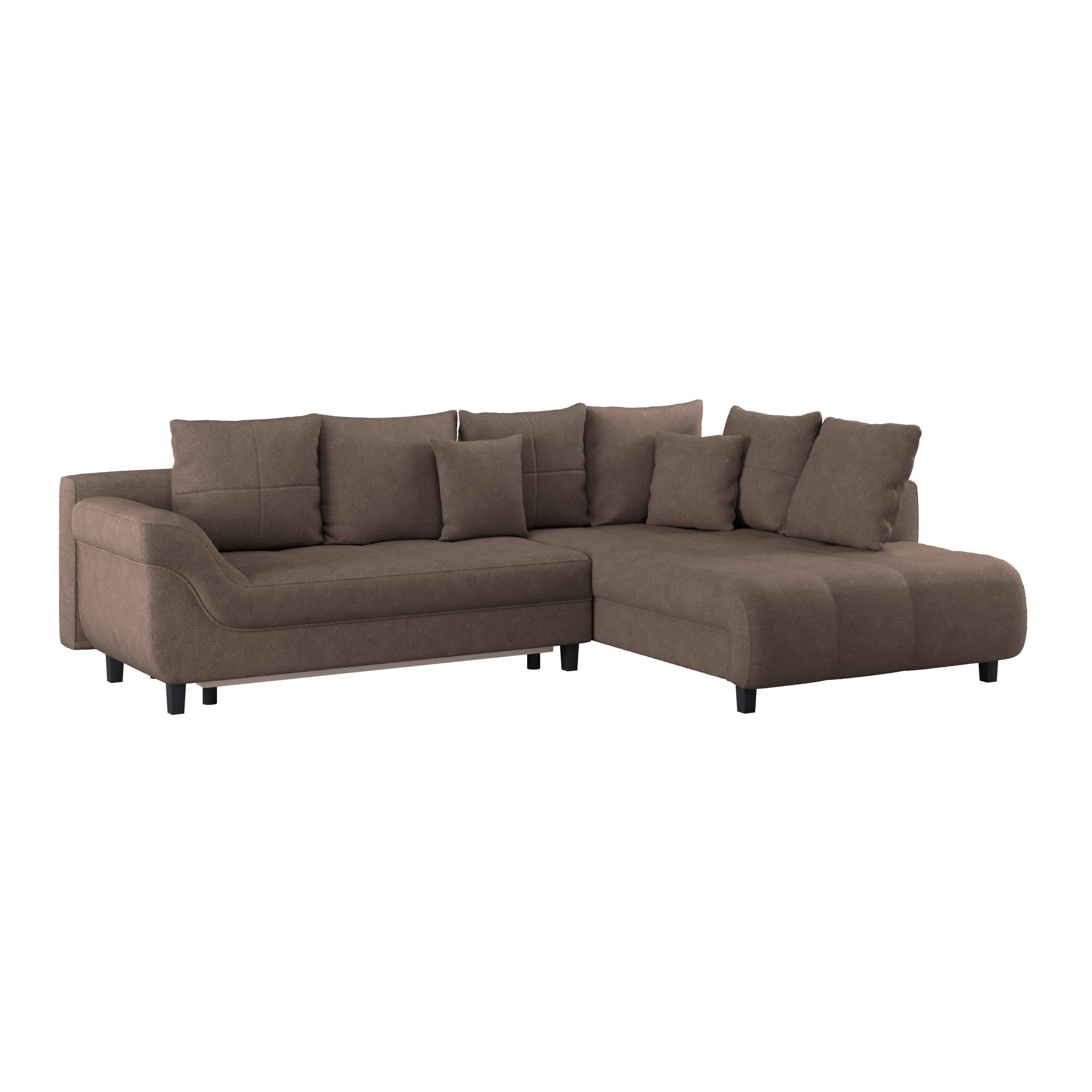 Ecksofa Mit Schlaffunktion & Bettkasten Mendoza Dunkelbraun - Dunkelbraun/Schwarz, Design, Textil (309/197cm) - Ondega