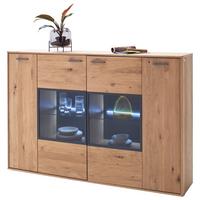 Highboard teilmassiv B: 184 cm Portland Eichefarben - Eichefarben/Anthrazit, Design, Glas/Holz (184/123/37cm) - Livetastic