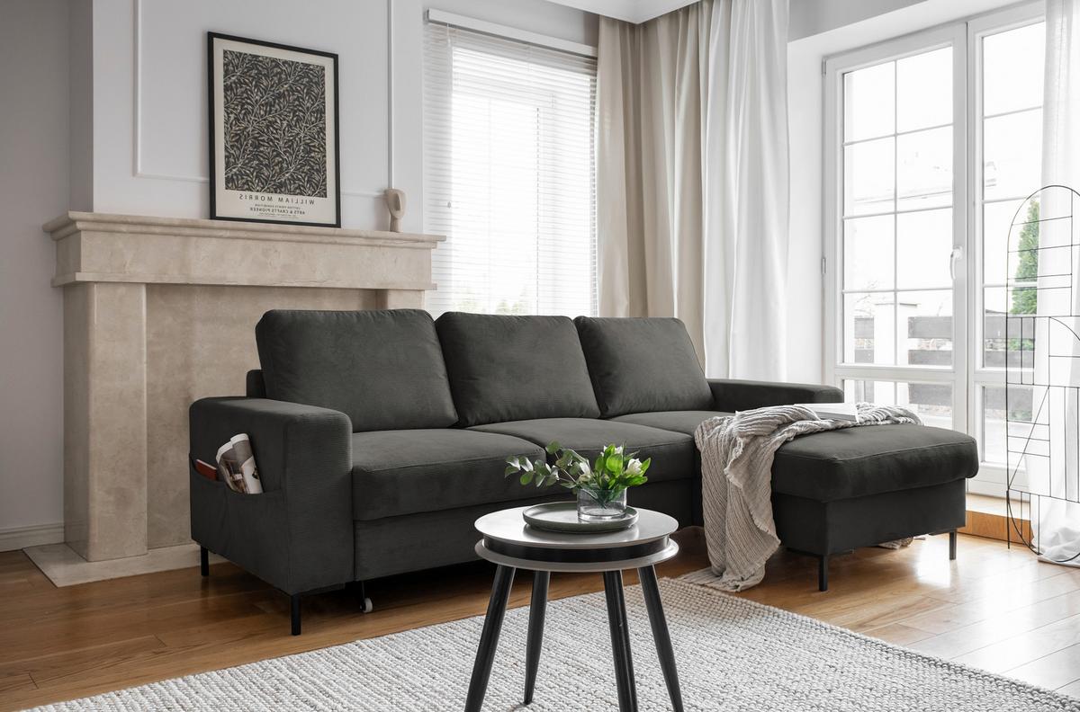 Ecksofa Lofty Lilly Grau S: 236x148cm - Schwarz/Grau, MODERN, Textil (236/148cm) - MID.YOU