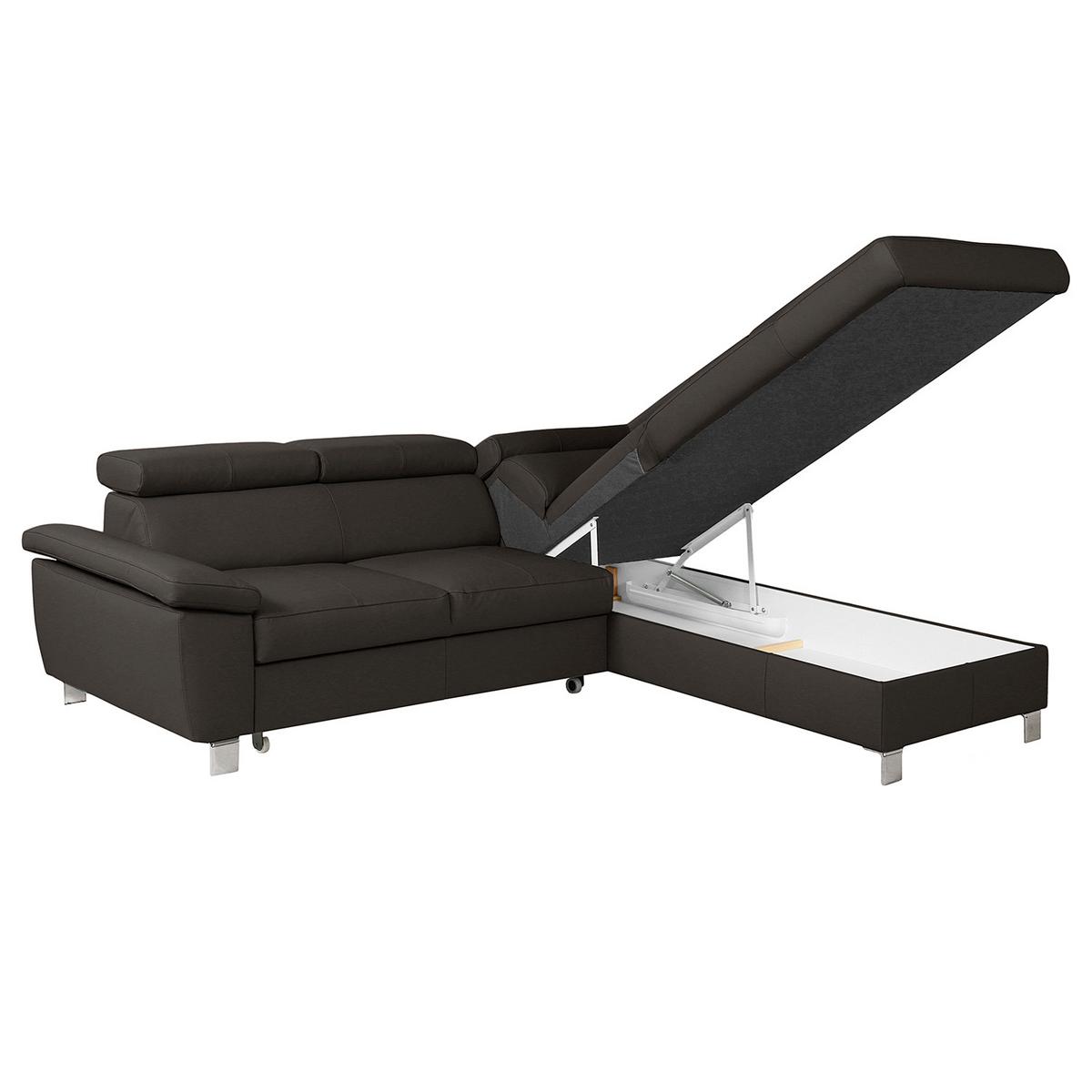 Ecksofa Lugano Teilleder Dunkelbraun 248x208 - Chromfarben/Dunkelbraun, Design, Leder/Textil (248/208cm) - Livetastic