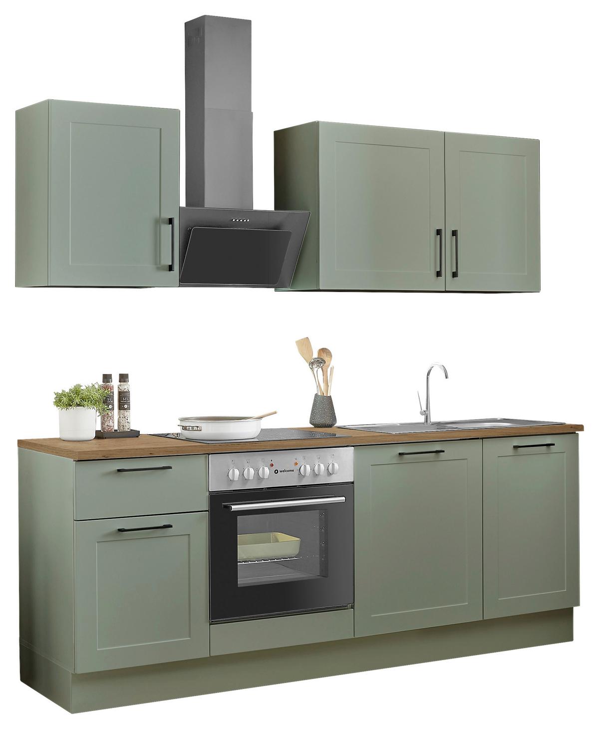 Küchenblock Marseille Grün/Eiche Dekor B: 220 cm - Eiche Artisan/Grün, Design, Holzwerkstoff (220cm) - MID.YOU