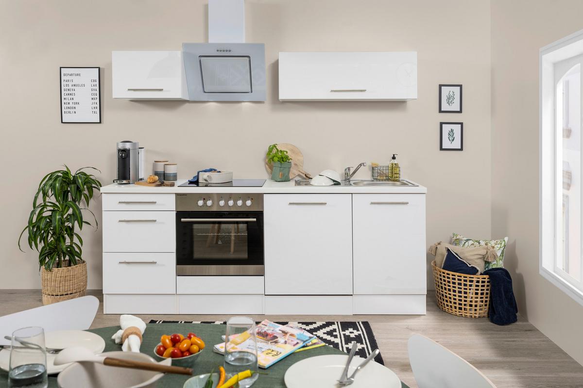 Respekta Küchenzeile mit Geräten 220 cm Weiß
