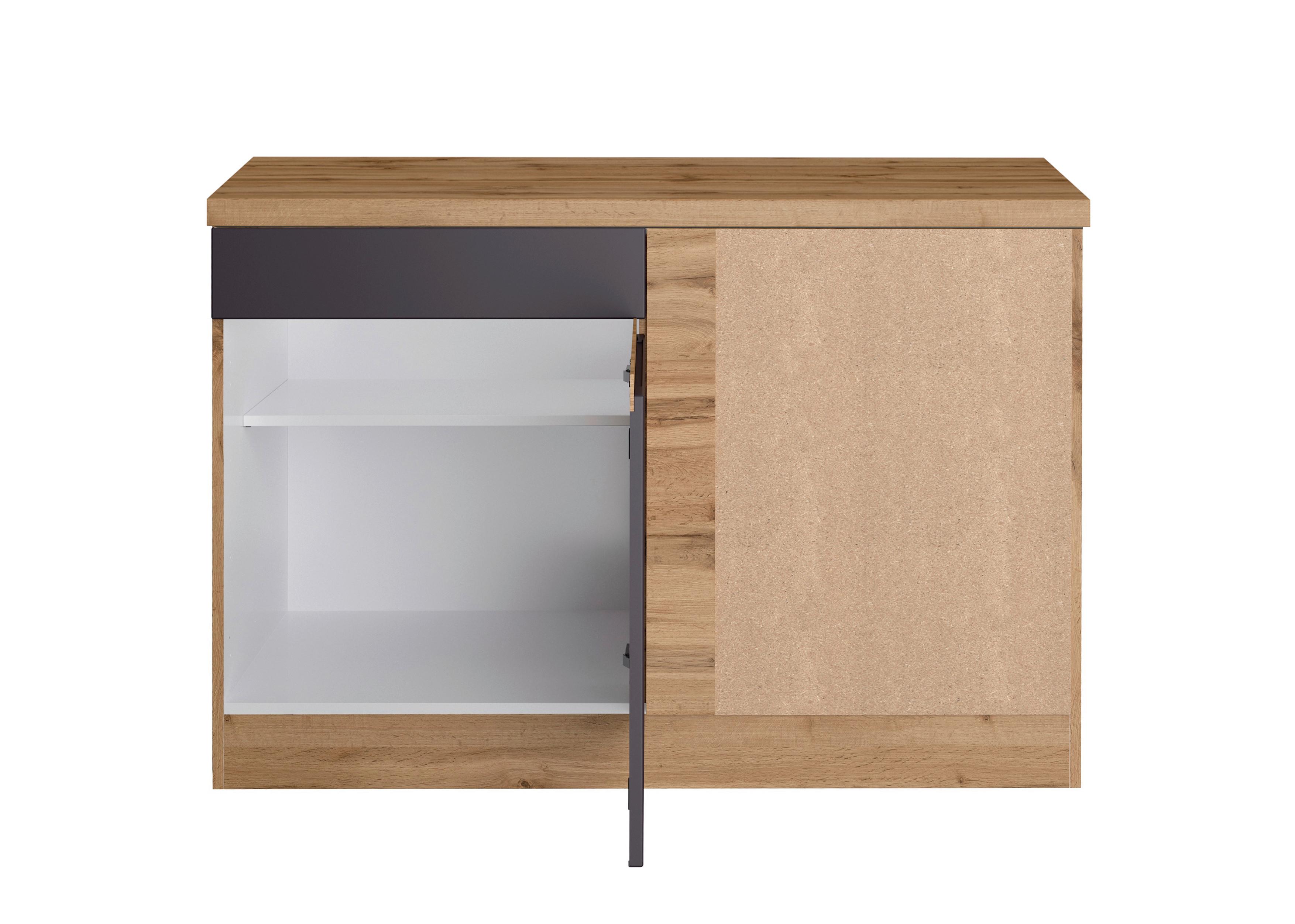 Eckunterschrank Turin B: 120cm Grau/Eiche Dekor 1 Drehtüre - Eiche Wotan/Grau, Design, Holzwerkstoff (120/86/60cm) - Held