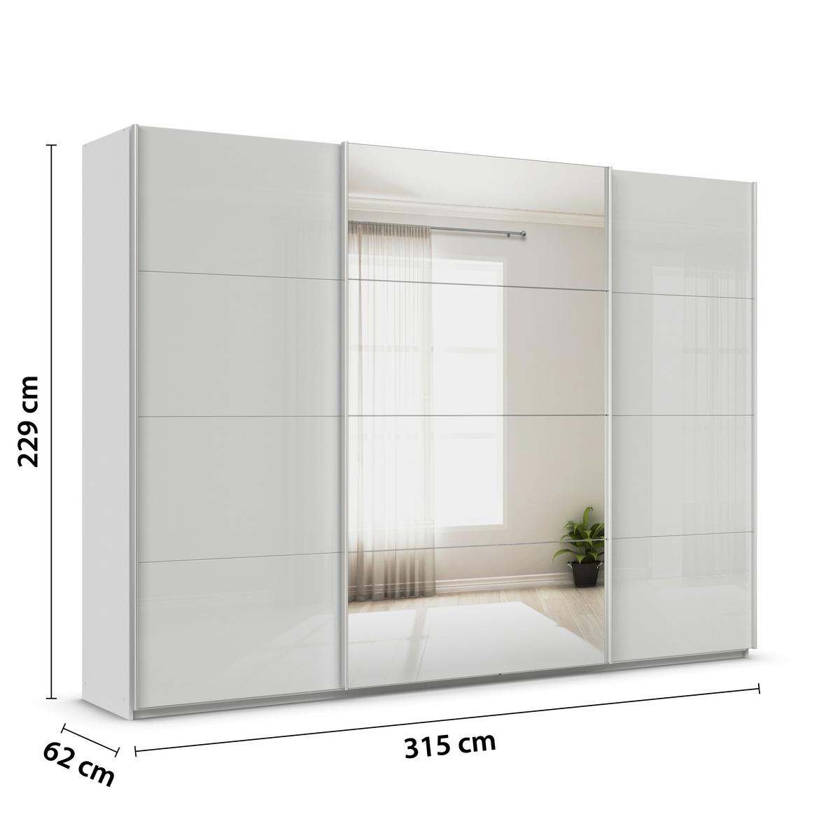 Tolóajtós Szekrény Feldkirch 315/229 Cm - ezüst/magasfényű szürke, Modern, faalapú anyag/Üveg (315/229/62cm)