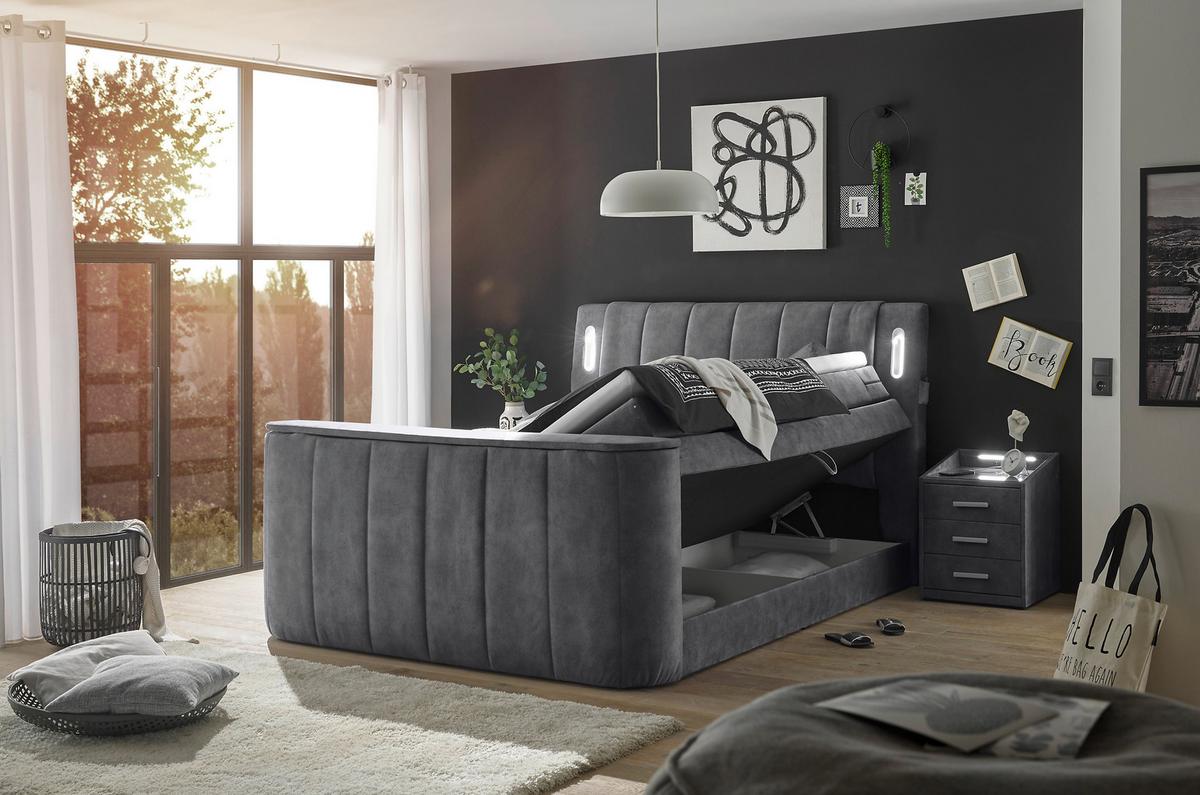 Boxspringbett Inkl. Topper 180x200 Cm Dallas - Anthrazit, MODERN, Holzwerkstoff/Textil (180/200cm) - MID.YOU