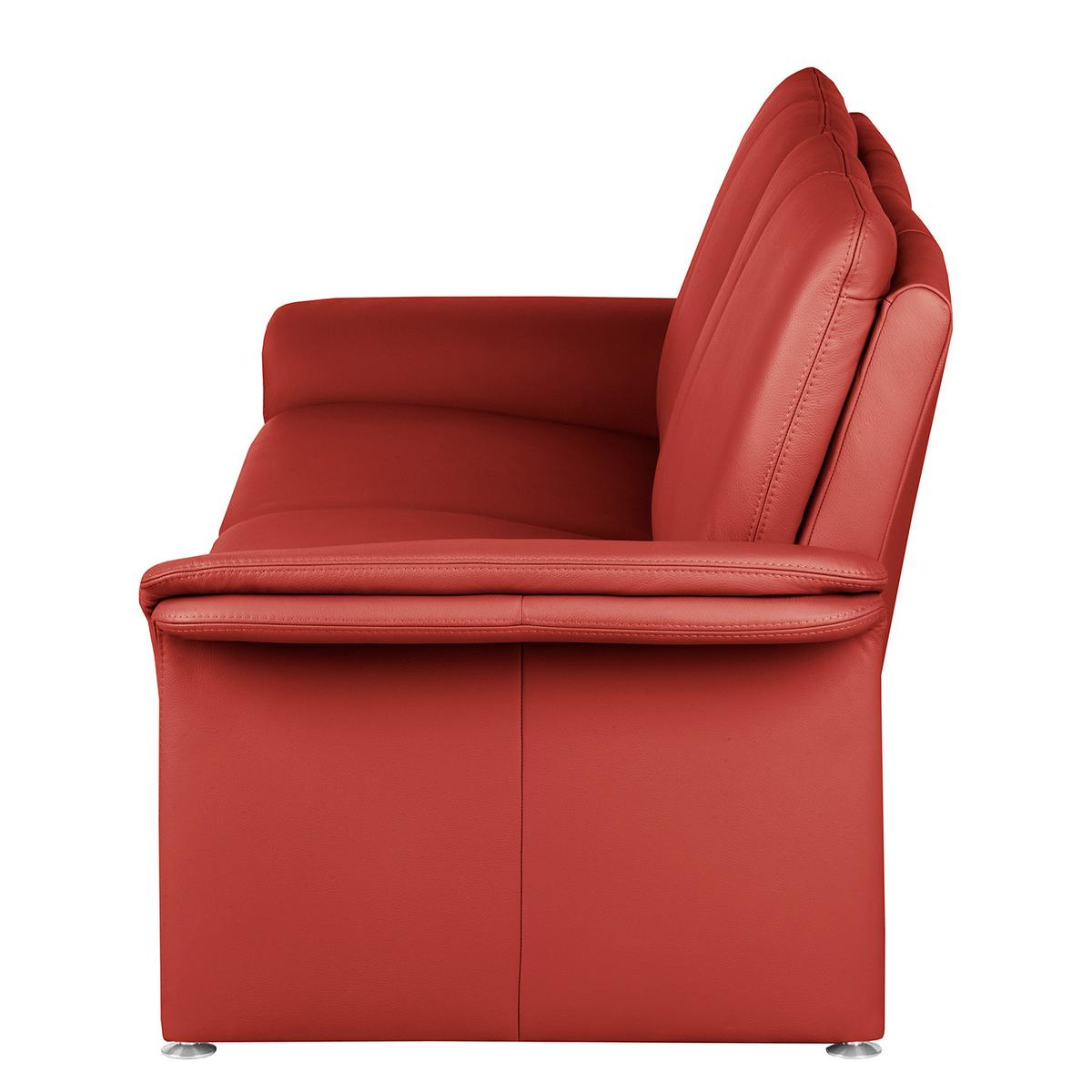 2,5-Sitzer-Sofa Comodo Echtleder Rot - Silberfarben/Rot, Design, Leder (197/90/88cm) - Livetastic