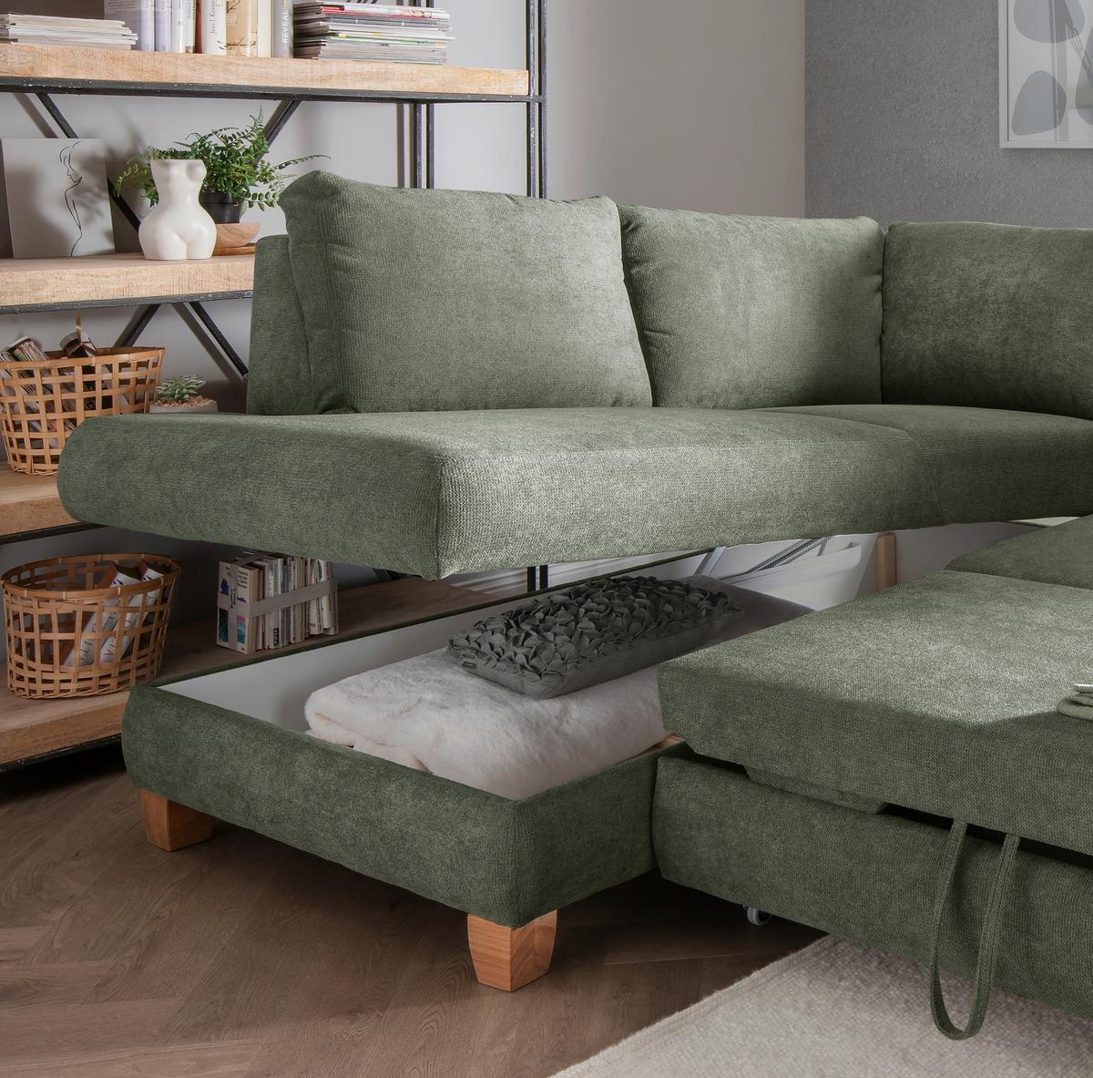 Eckschlafsofa Positano Dunkelgrün S: 206x261 Cm - Wildeiche/Dunkelgrün, MODERN, Textil (206/261cm) - Livetastic