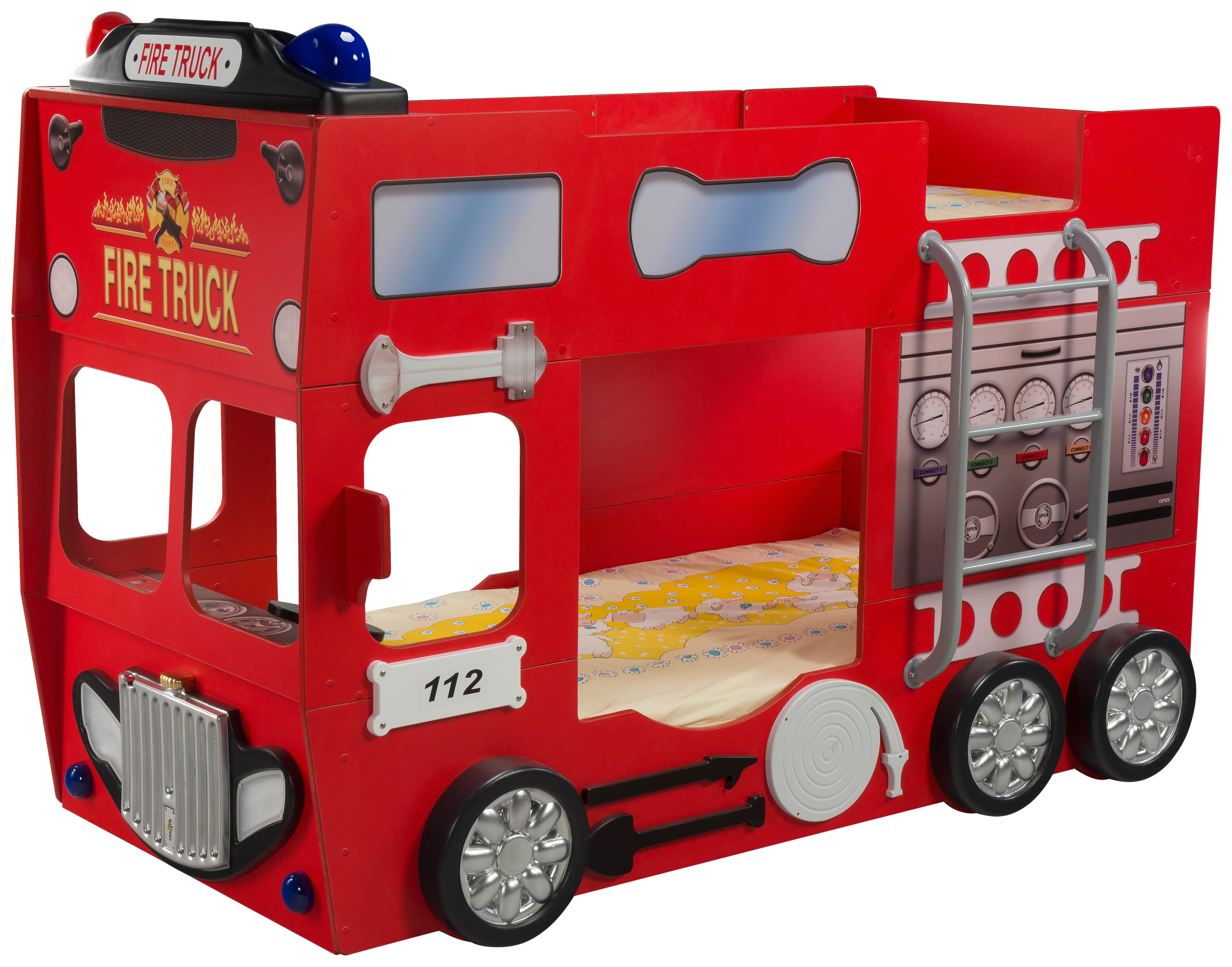 Autobett Feuerwehr Doppeldecker Rot