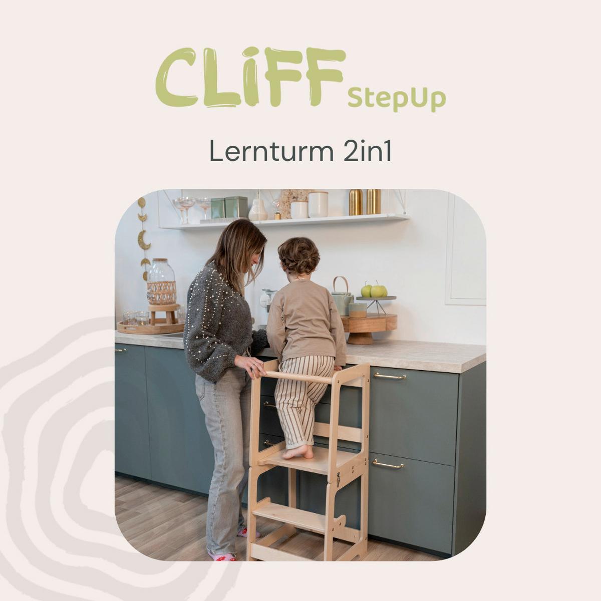 Lernturm 2 in 1 natur - Birkefarben, Basics, Holz (40/35/90cm) - CLIFF