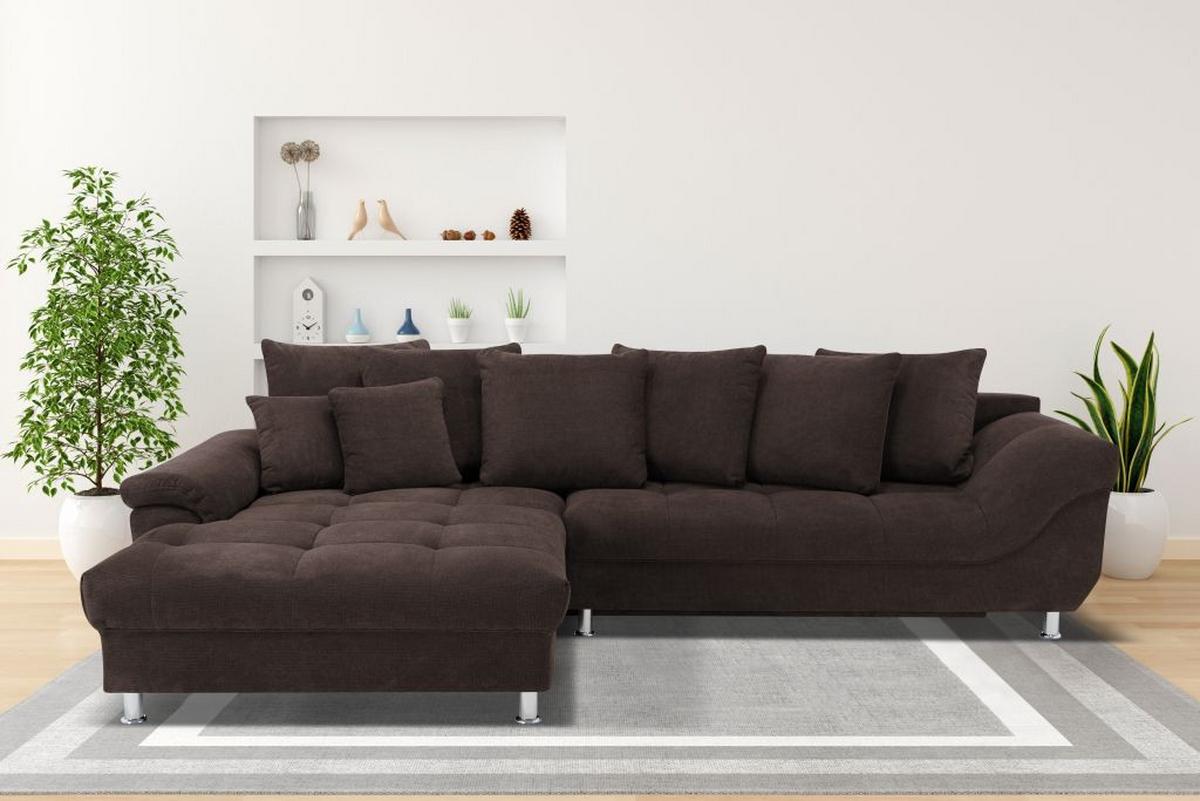 Rohová sedačka ERICE, pravá tmavohnedá - tmavohnedá/chrómová, Design, textil/plast (312/198cm)