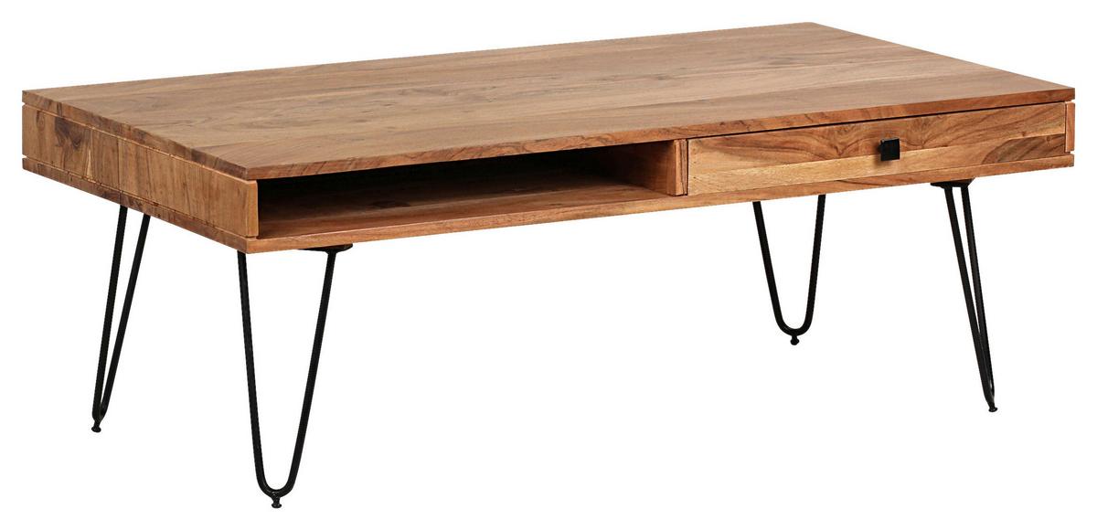 Konferenčný stolík Bagli masív - čierna/farba akácie, Design, kov/drevo (110/60/40cm) - MID.YOU