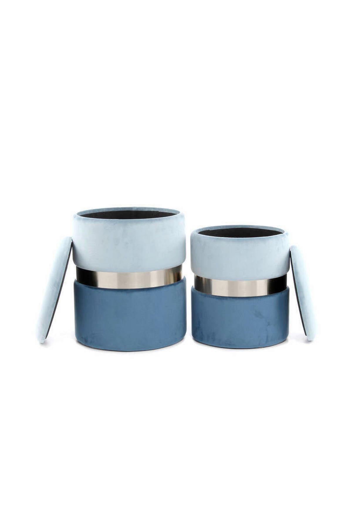 Hocker Pouf-Set Samt Blau/Hellblau 2-teilig - Blau/Hellblau, Basics, Kunststoff/Textil (31,5/36/38/44cm) - Kayoom