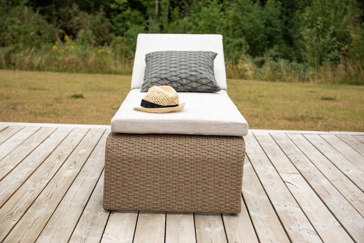 Sonnenliege London - Sandfarben/Hellbraun, KONVENTIONELL, Kunststoff/Textil (60/32/196cm) - Gardenson