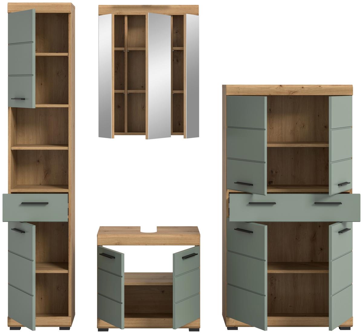 Badezimmer Scout Eiche Artisan Dekor Graugrün - Schwarz/Eiche Artisan, MODERN, Glas/Holzwerkstoff (191cm) - MID.YOU