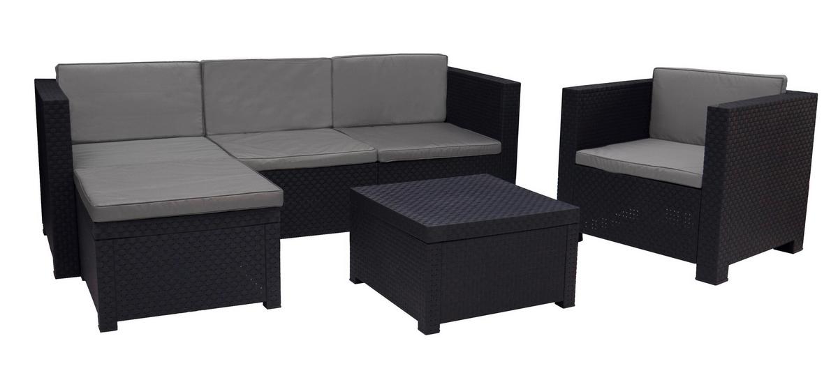 Loungegarnitur 3-tlg Manhattan Aus Kunststoff Mit Kissen - Anthrazit, Basics, Kunststoff (160/80/60cm) - Gardenson
