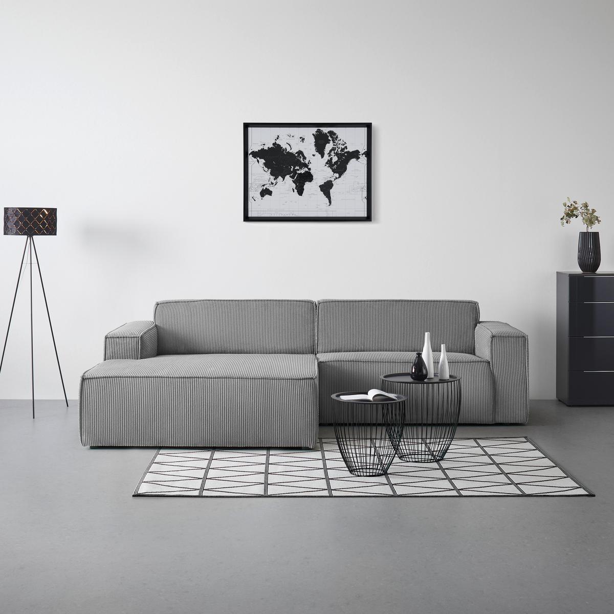 Rohová sedačka LOFT, levá, světle šedý manšestr - černá/světle zelená, Moderní, textil/plast (172/75/265cm) - Mömax