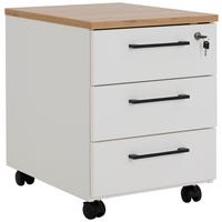 Rollcontainer  Weiss Eiche Dekor, Abschließbar - Eichefarben/Weiß, MODERN, Holzwerkstoff (43/58.4/55.3cm)