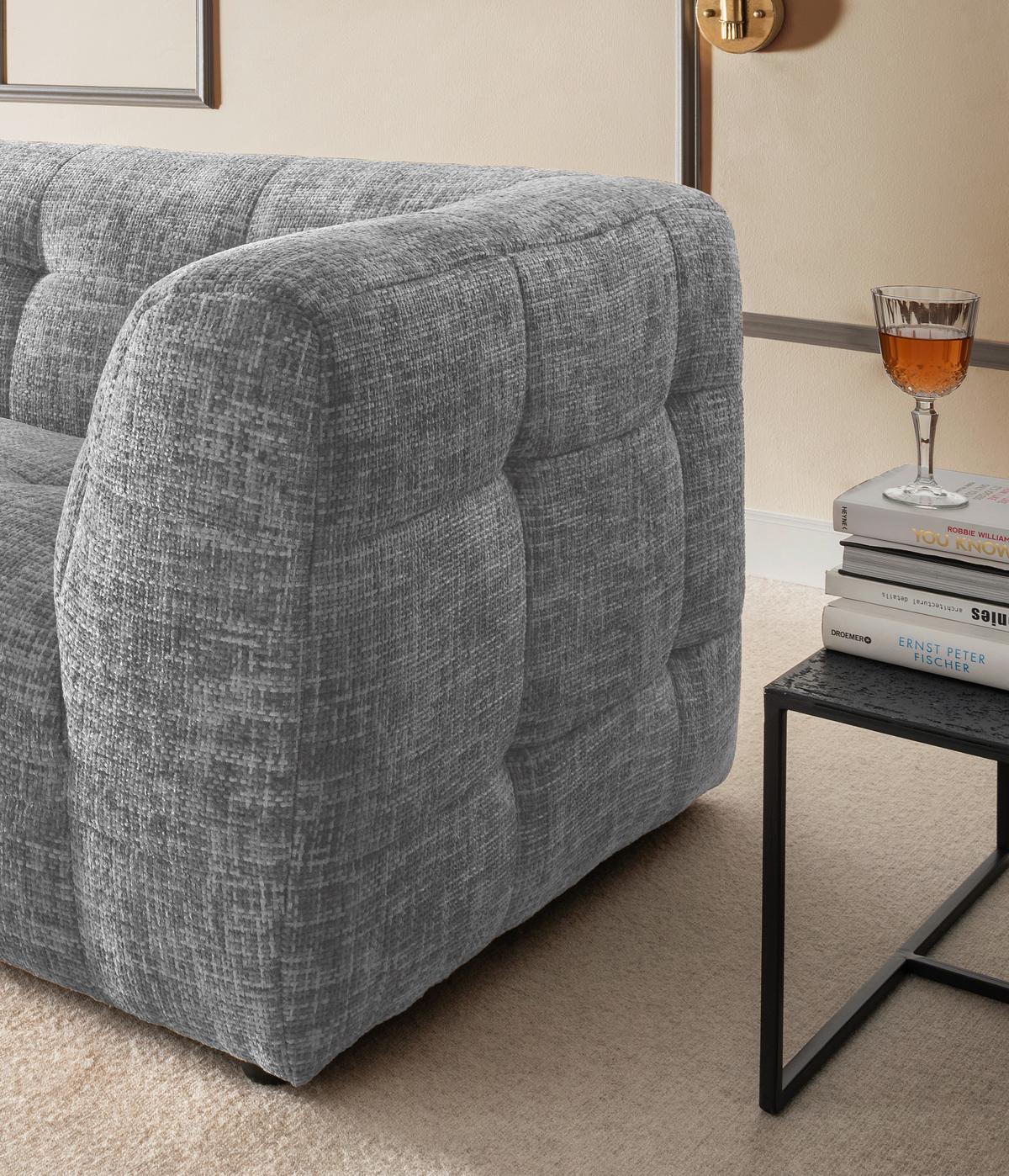 2,5-Sitzer Velice, Silberfarben B: 218 cm - Silberfarben/Schwarz, Design, Textil (218/72/95cm) - Livetastic