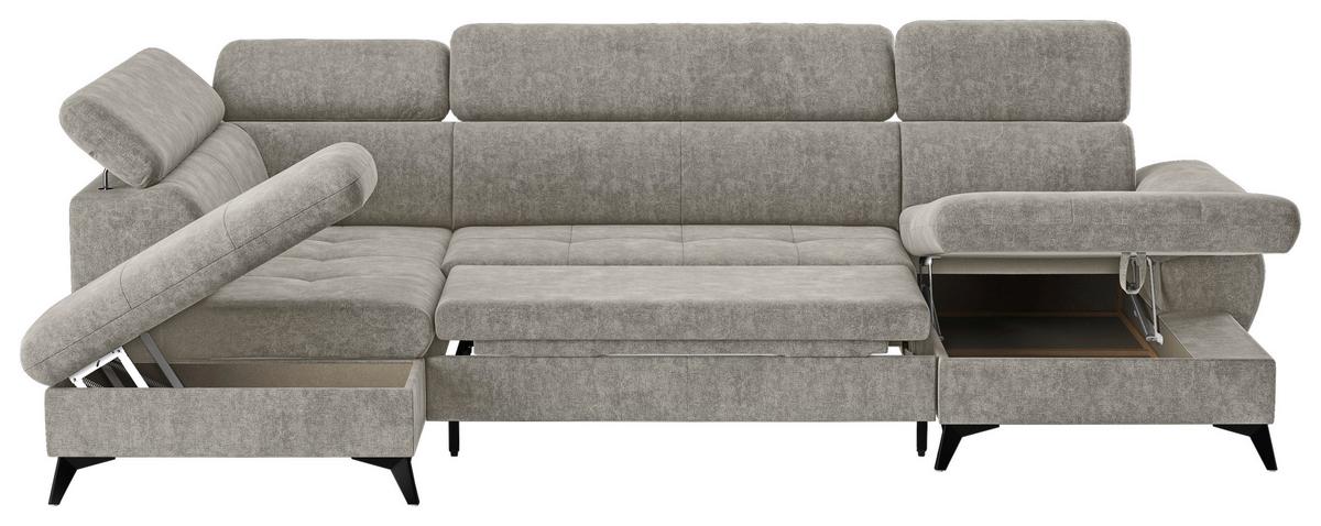 Wohnlandschaft mit Bettkasten Hudson Schlammfarben - Schlammfarben/Schwarz, Textil (207/324/166cm) - MID.YOU