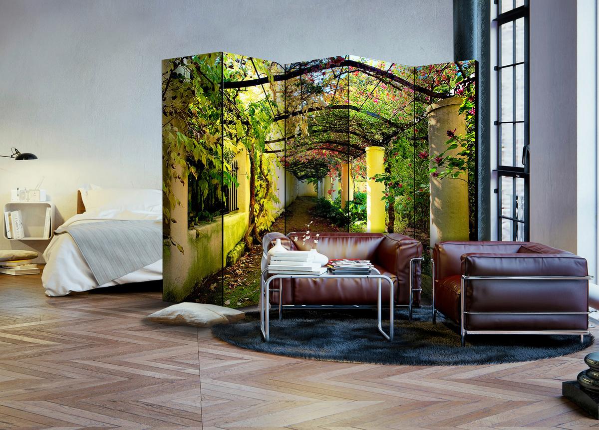 Paravent Braun Grün B: 225 cm - Braun/Grün, Basics, Holz/Textil (225/172/3cm) - artgeist