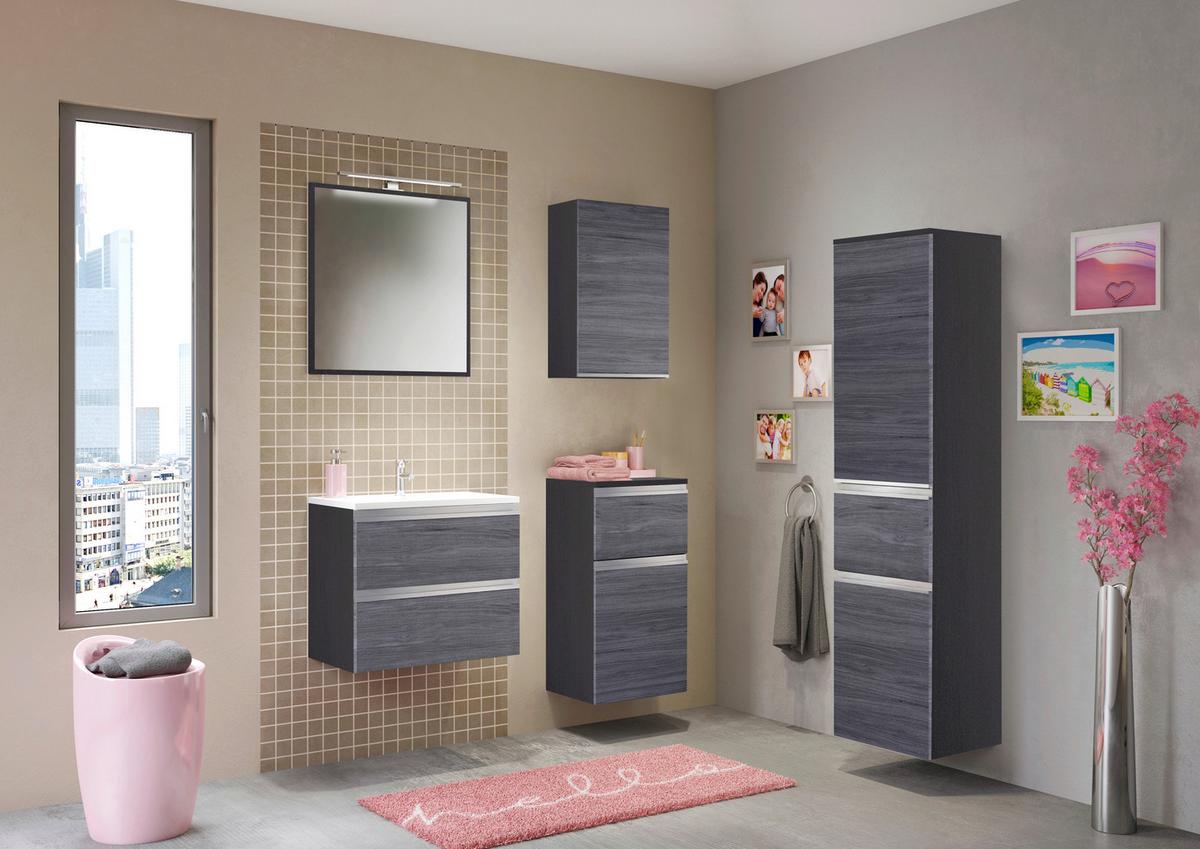 Waschbecken mit Unterschrank Arezzo B: 60cm Graphit Dekor - Graphitfarben/Weiß, Basics, Holzwerkstoff/Stein (60cm) - Held