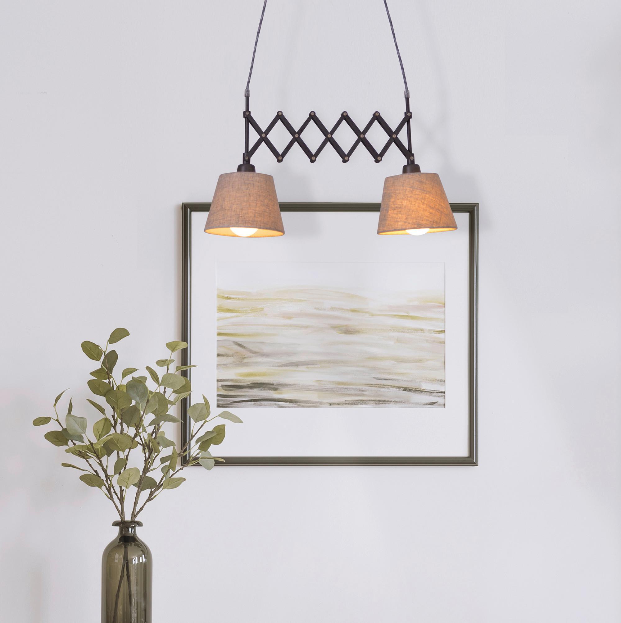 Hängeleuchte Adrienne H: 135cm 2-Flammig, ausziehbar - Braun/Naturfarben, KONVENTIONELL, Kunststoff/Textil (70/135cm) - Näve