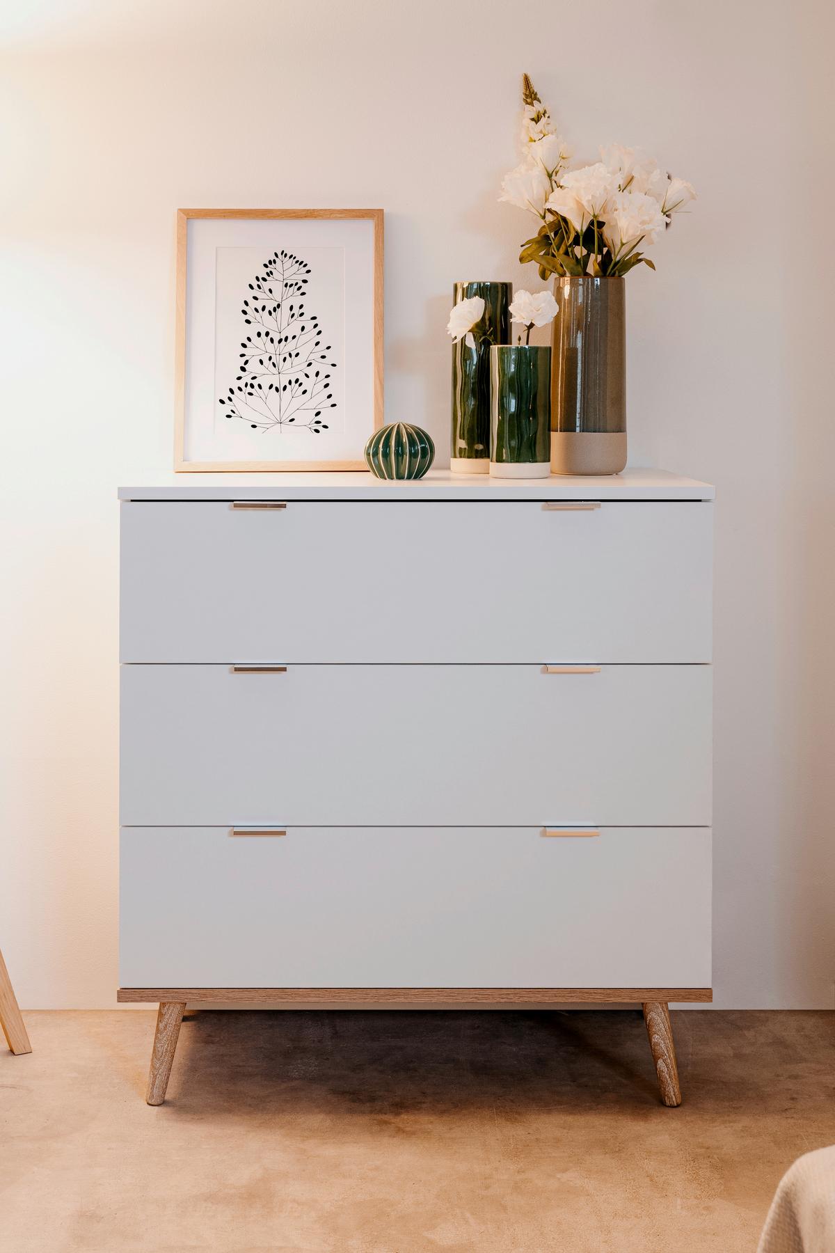 Kommode B 80 Cm Göteborg, Weiß/eiche Dekor - Weiß/Sonoma Eiche, KONVENTIONELL, Holzwerkstoff (80/86,5/40cm) - MID.YOU