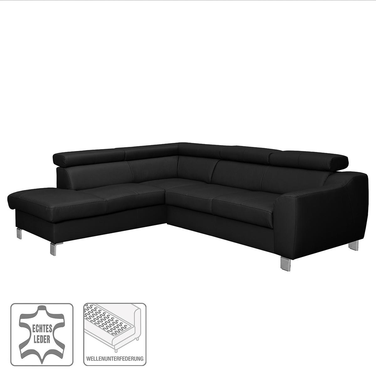Ecksofa Aspen Lederlook Schwarz 208x245 Cm - Chromfarben/Schwarz, Design, Leder/Textil (208/245cm) - Livetastic