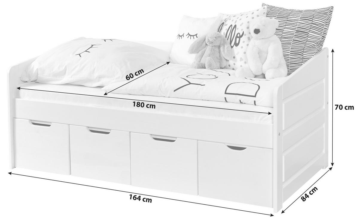 Dětská postel se šuplíky MICKI, 80x160 cm, bílá - bílá/barvy borovice, Natur, dřevo (80/160cm) - MID.YOU