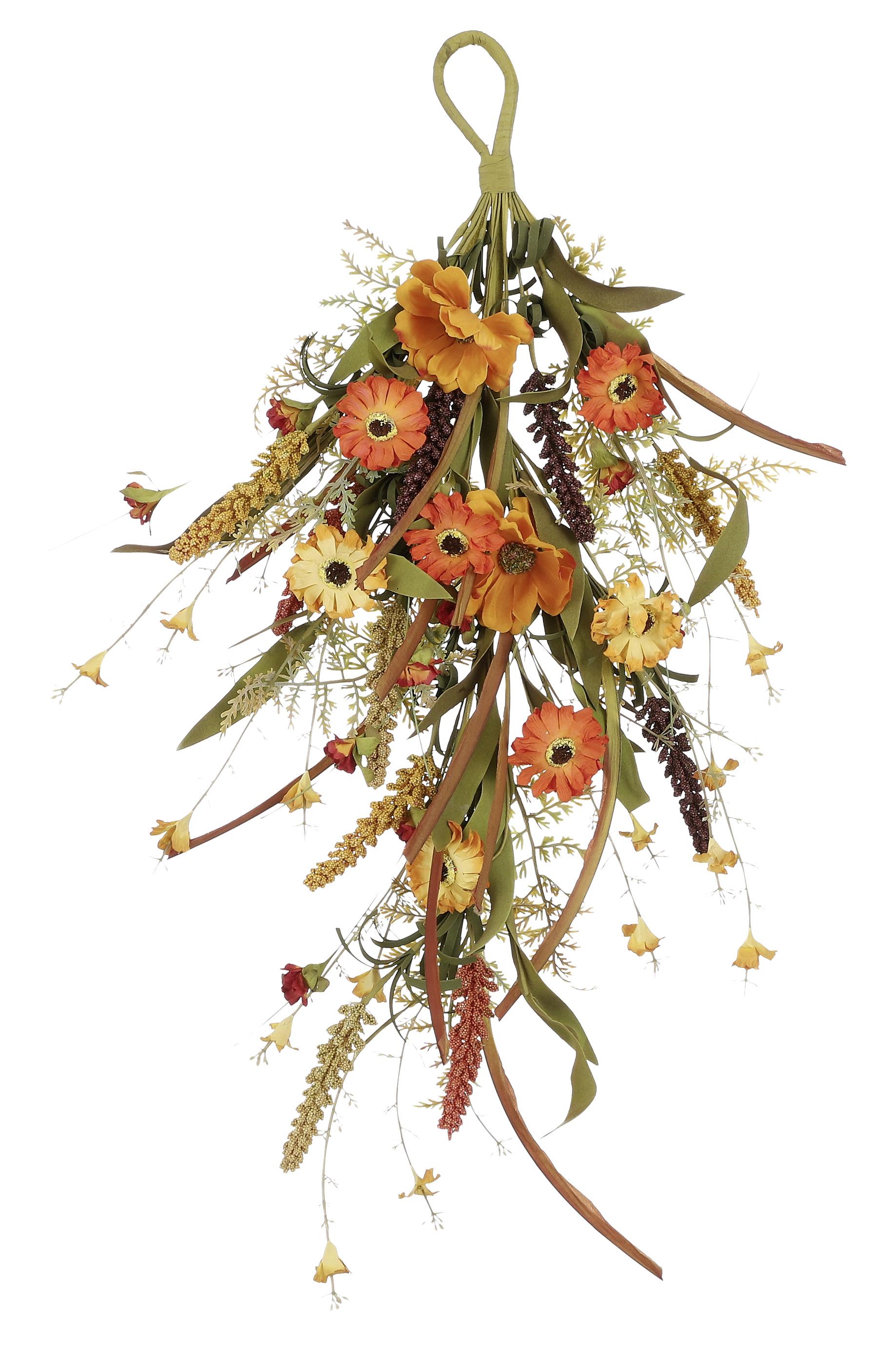 Dekorační větvička Annika, výška: 65cm - oranžová/zelená, Konvenční, plast (32/65/5cm)