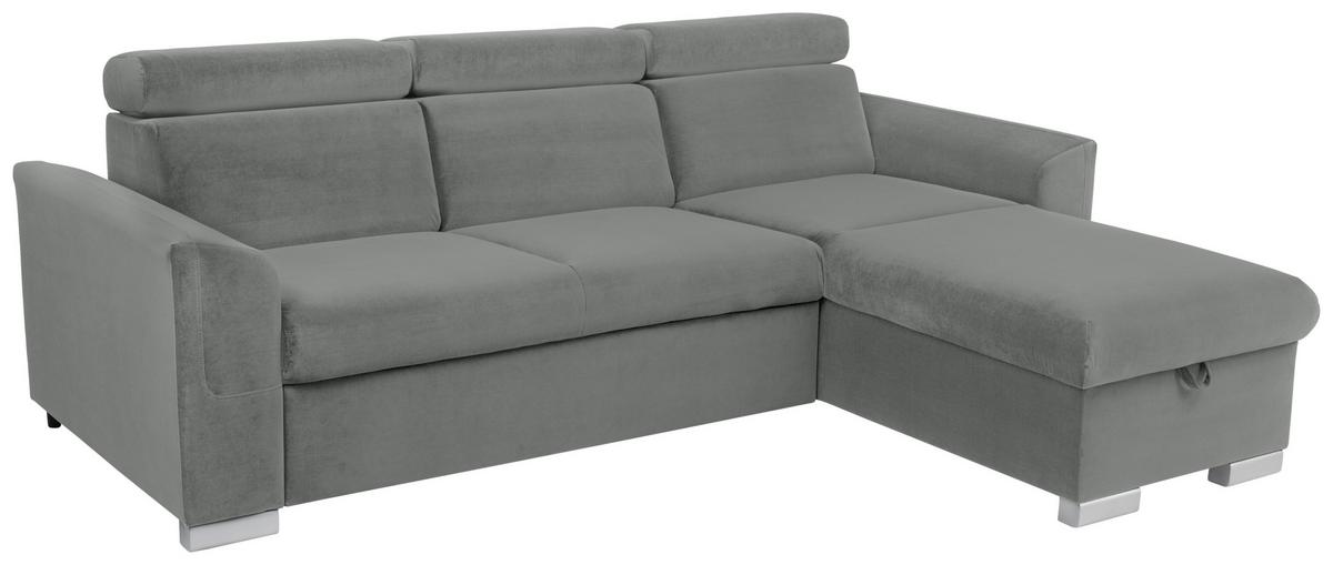 Ecksofa Evia - Alufarben/Grau, Design, Holz/Textil (243/186cm) - MID.YOU