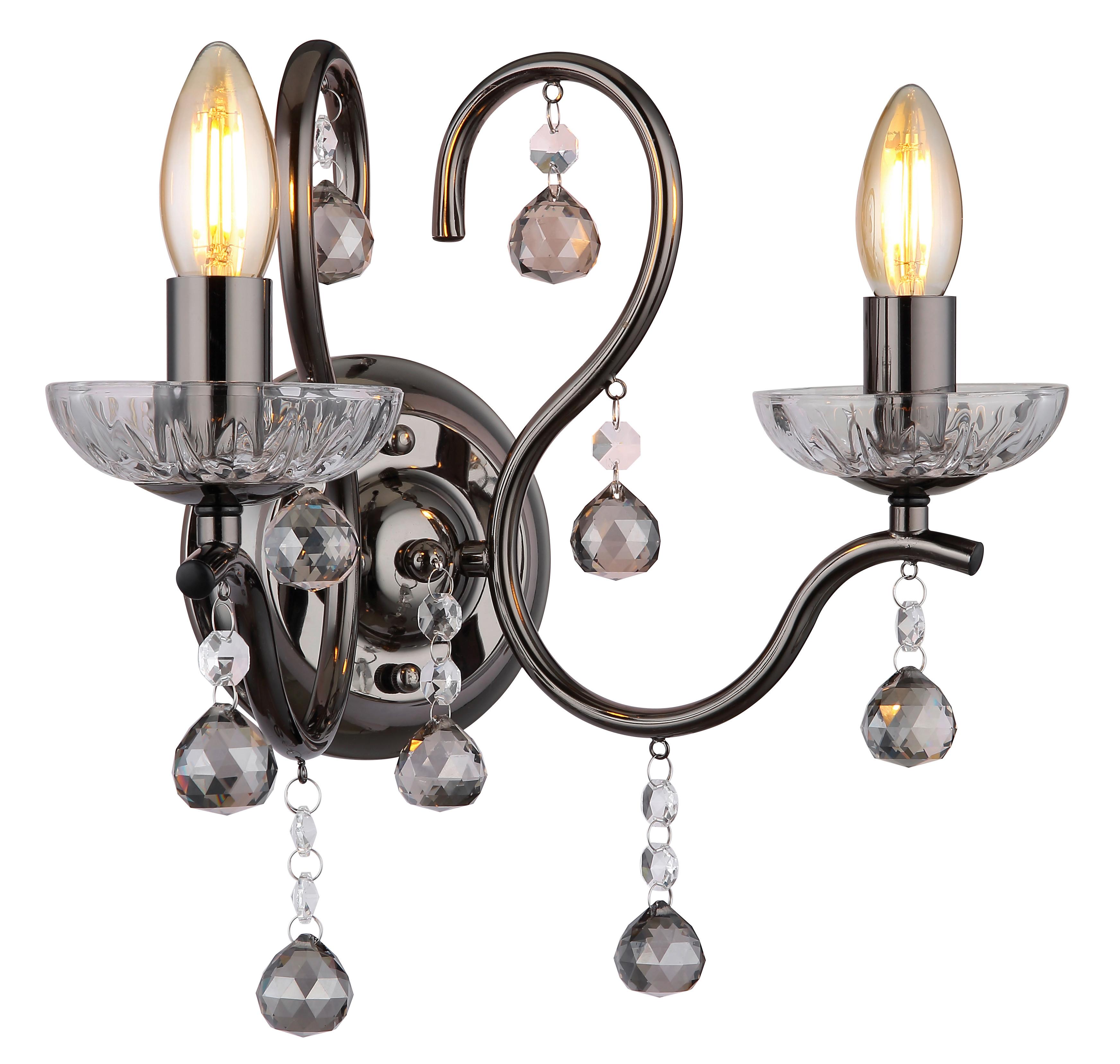Wandleuchte 64134-2w - Klar/Schwarzchrom, KONVENTIONELL, Glas/Metall (33/21,7/33cm) - Globo