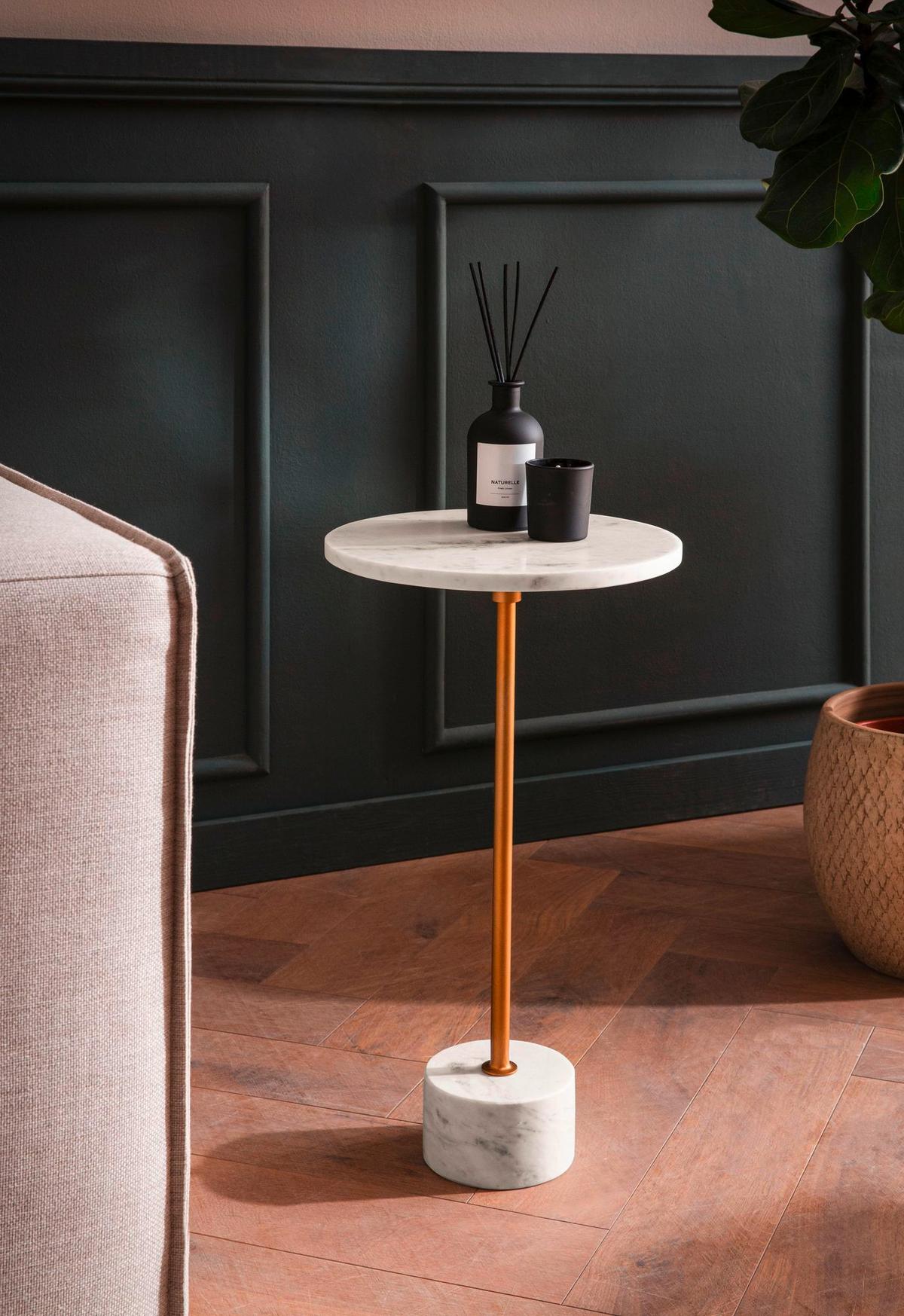 Beistelltisch Weiß, Goldfarben L: 30 cm - Goldfarben/Weiß, Design, Stein (30/30/55,5cm) - Livetastic